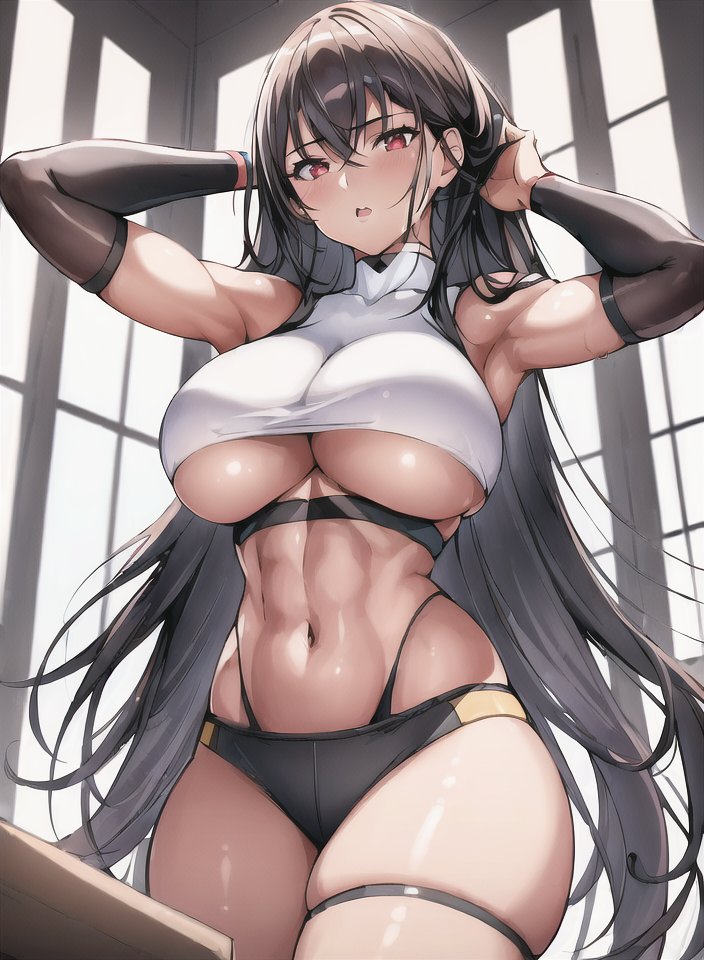 1girls, ai generated, breasts, curvaceous, curvy female, curvy figure, female, female focus, female only, high resolution, highres, lewdwaifulaifu, looking at viewer, looking down, nai diffusion, original, solo, stable diffusion, underboob, voluptuous female
