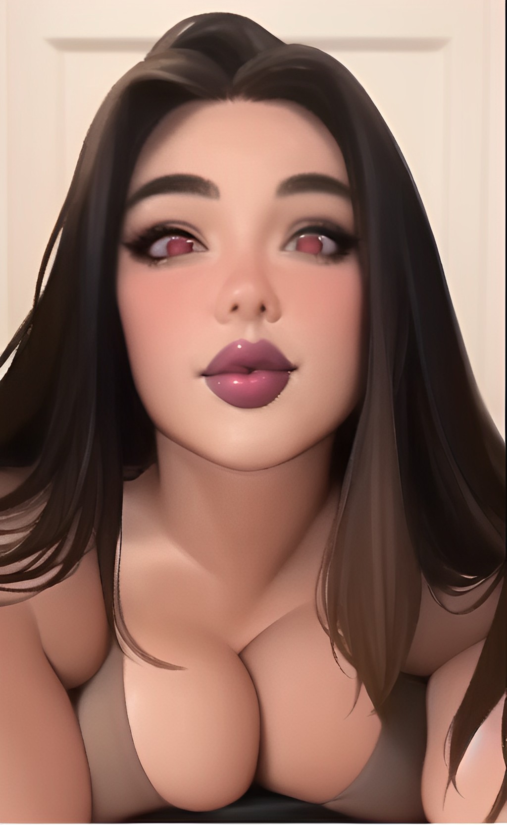1girls, ai generated, black hair, breasts, female, lips, long hair, looking at viewer, looking pleasured, makeup, milf, mommy kink, mother, nai diffusion, red eyes, seductive, seductive eyes, seductive mouth, smirk, smirking at viewer, stable diffusion