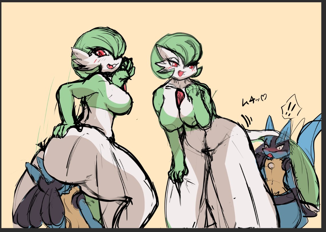 big_ass big_breasts breasts bubble_butt gardevoir huge_ass lucario mohurin pokemon pokemon_(species)