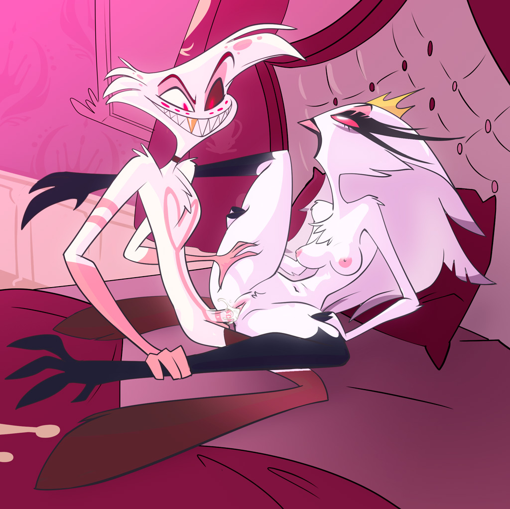 1boy 1girls 2demons accurate_art_style angel_dust_(hazbin_hotel) demon demon_boy demon_girl demons female hazbin_hotel helluva_boss justsantiago male male/female penis stella_(helluva_boss) straight