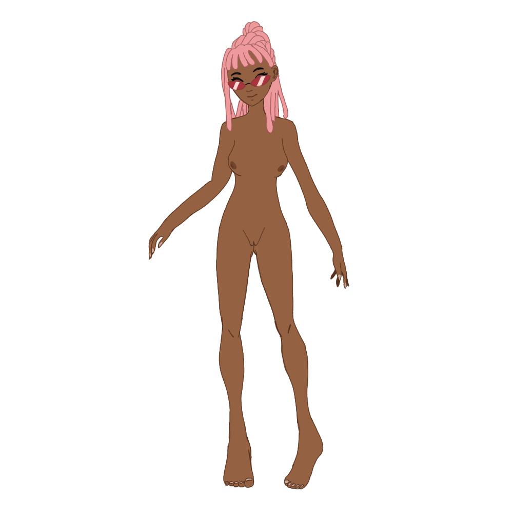 ass_visible_through_thighs belle_berry_(fortnite) dark-skinned_female dark_skin feet fortnite naked nude pink_hair pussy red-tinted_eyewear sprite_edit sunglasses tinted_eyewear white_background