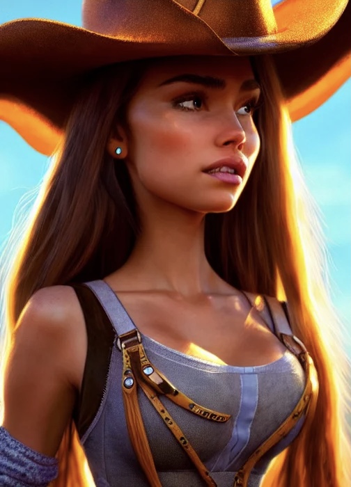 ai_generated big_breasts blue_clothing coon8384 cow_girl hat latina mexican