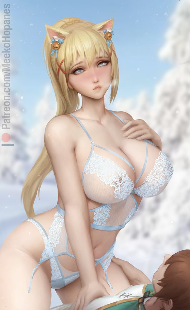 1girls, ass, big ass, big breasts, breasts, darkness (konosuba), female, kono subarashii sekai ni shukufuku wo!, meekohopanes, satou kazuma, white lingerie