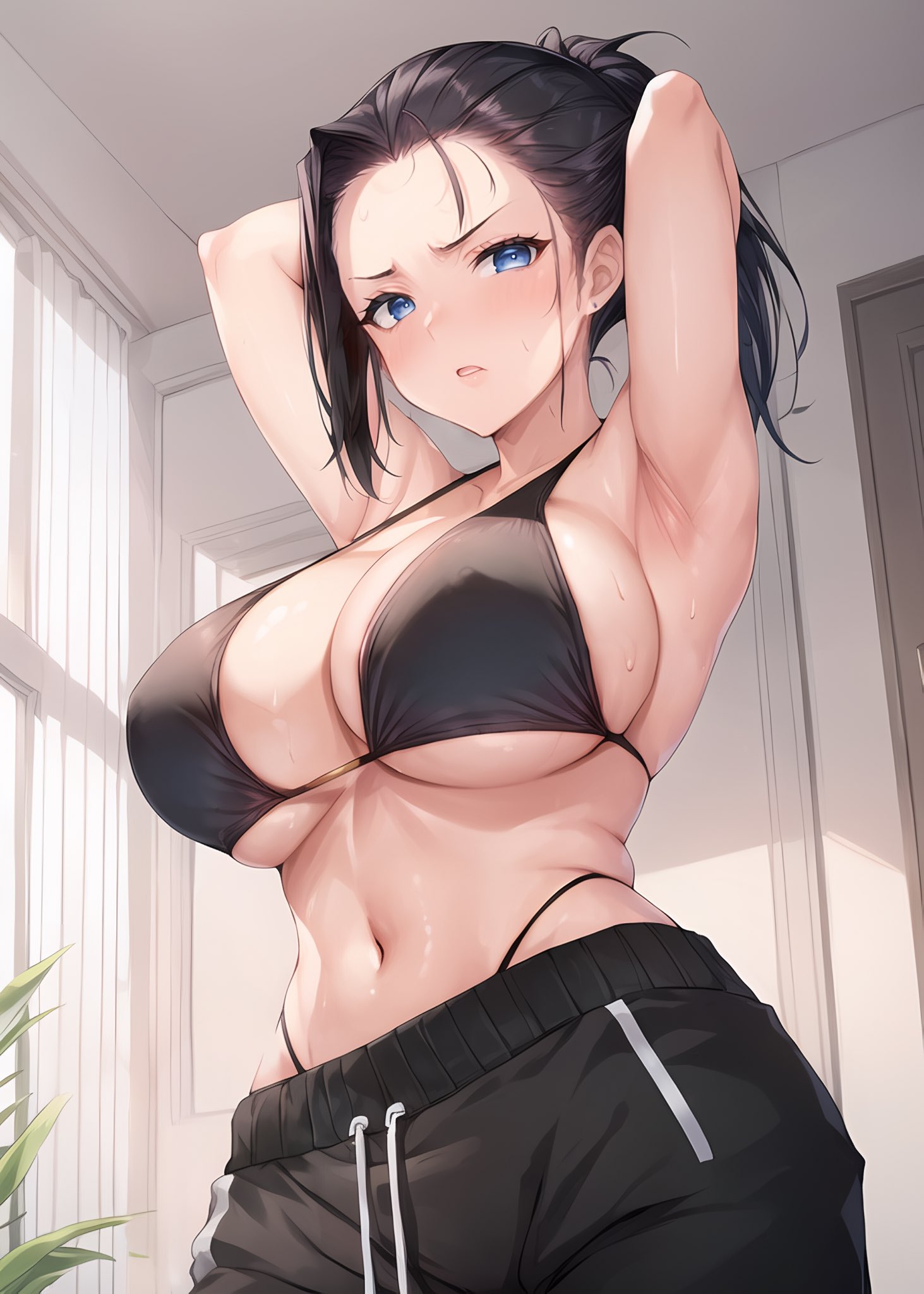 1girls, ai generated, armpits, big breasts, black hair, breasts, curvaceous, curvy figure, female, female focus, female only, high resolution, looking at viewer, nai diffusion, original, seductive look, solo, stable diffusion, stuffyai, voluptuous, voluptuous female