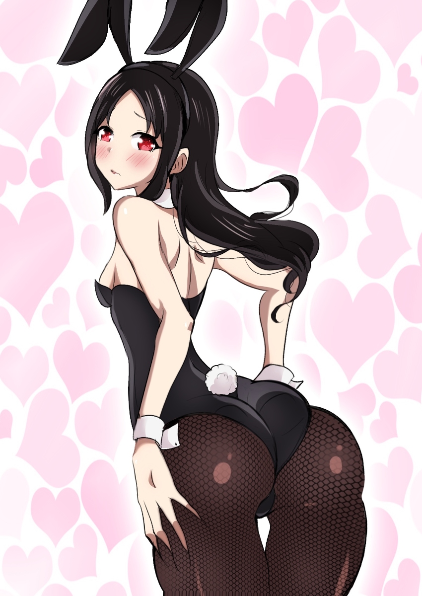 1girls ass_focus back_view big_ass black_hair blush bunny_ears bunny_girl bunny_tail bunnysuit female female_only grabbing_own_ass kaguya-sama_wa_kokurasetai_~tensai-tachi_no_renai_zunousen~ long_hair red_eyes sensual shinomiya_kaguya solo tatigami