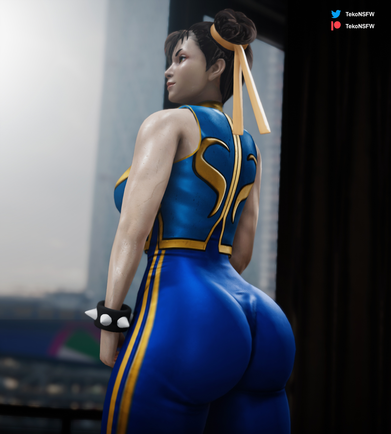 1girls, 3d, ass, big ass, chun-li, female, female only, fully clothed, solo, street fighter, street fighter iv, street fighter v, tekonsfw, tight clothing