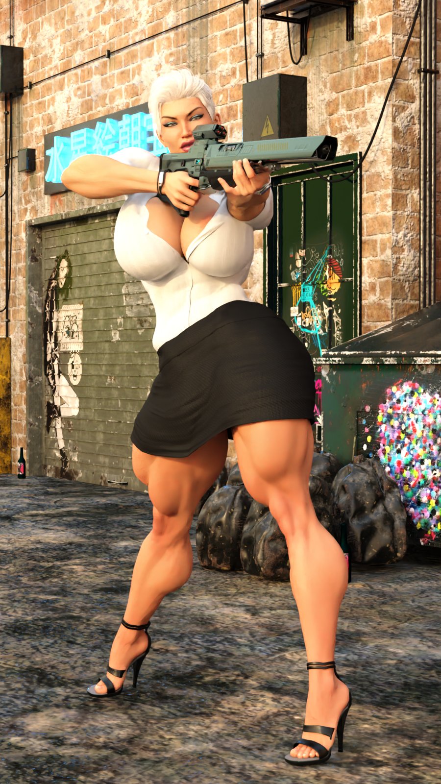 1girls 3d alley alleyway athletic athletic_female back_alley big_breasts breasts bsgstudio busty busy cleavage clothed clothing female fit fit_female futuristic_gun graffiti gun hair hero_tales high_heels hips hourglass_figure huge_breasts large_breasts legs light-skinned_female light_skin lips lipstick mature mature_female megan_harkness meghan_harkness muscular muscular_female public render short_hair thebsgguy thick thick_legs thick_lips thick_thighs thighs toned toned_female voluptuous waist white_hair wide_hips