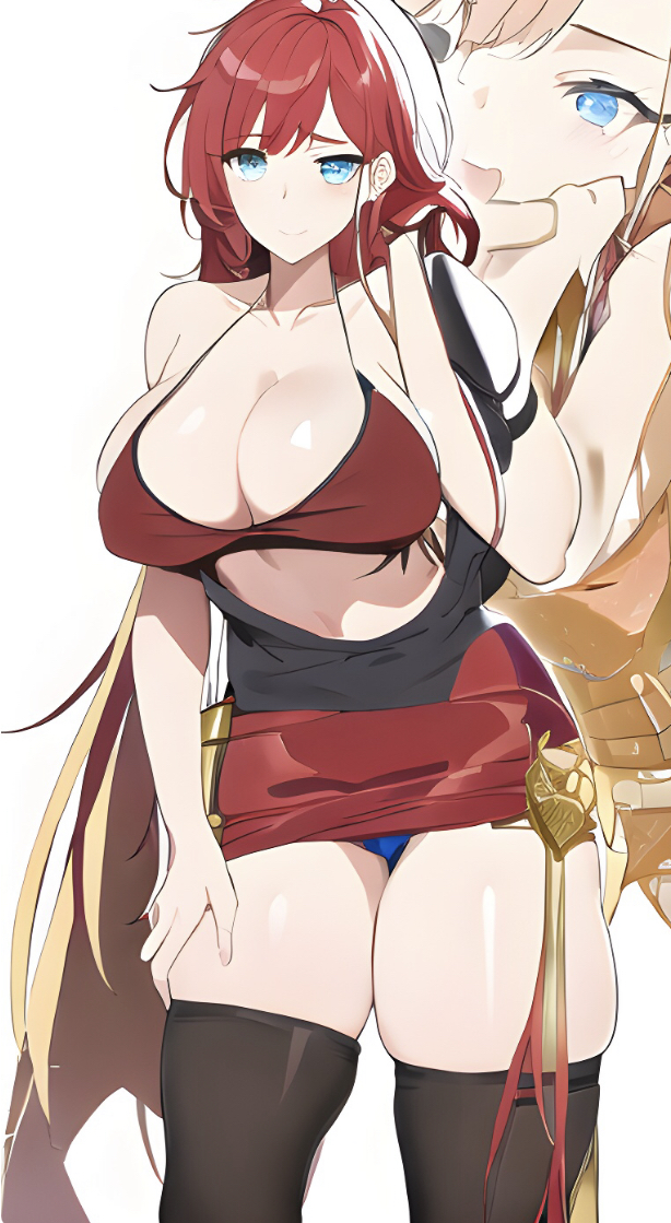 ai_generated ayala(coon) blue_eyes blue_panties coon8384 red_hair red_skirt red_topwear under_skirt underwear