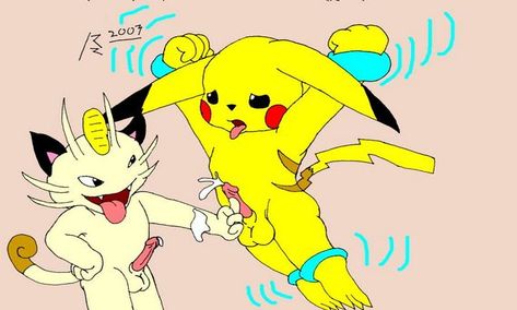 2003 cum gay male meowth nintendo no_humans pikachu pokemon rave_roo