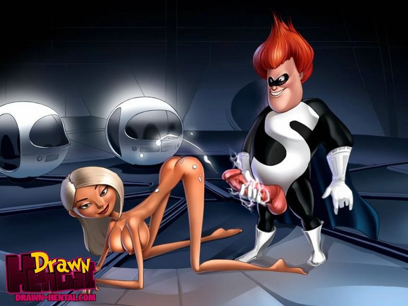 1boy 1boy1girl 1girls all_fours bent_over big_breasts breasts disney doggy_style drawn-hentai from_behind mirage_(the_incredibles) nipples penis pixar smooth_skin syndrome tagme testicles the_incredibles