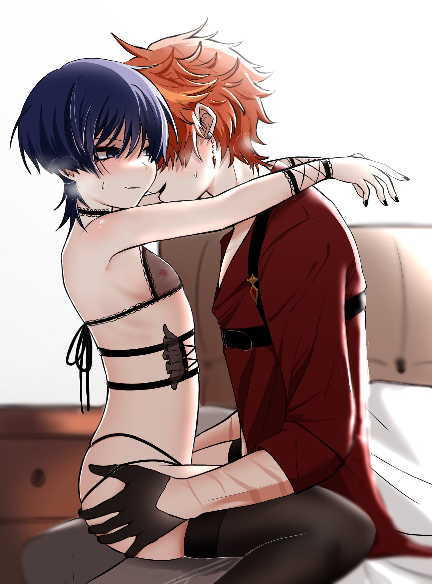 2boys, childe (genshin impact), crossdressing, female, femboy, gay, genshin impact, girly, imminent sex, jisoku39km, male, otoko no ko, otokonoko, scaramouche (genshin impact), tartaglia (genshin impact), tomgirl, trap, yaoi