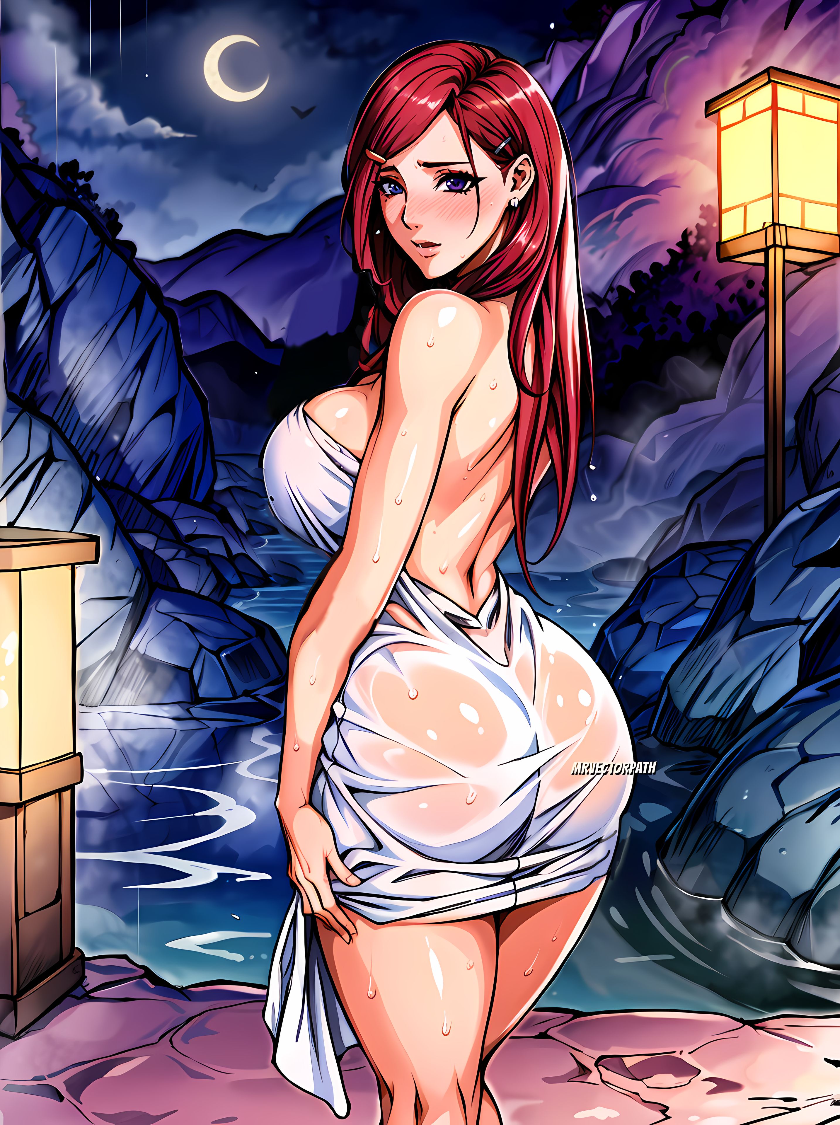 1girls, 2023, ai generated, armpits, ass, beach, bed, bedroom, big breasts, blue eyes, blush, blush lines, blushing at viewer, breasts, city, collarbone, female, female focus, female only, garter straps, high resolution, highres, hips, hourglass figure, lingerie, lingerie bra, lingerie only, long hair, looking at viewer, moon, mrvectorpath, naruto, naruto (series), naruto shippuden, navel, night, onsen, parted lips, red hair, see-through, self upload, sitting, sitting on bed, skyscraper, solo, solo female, solo focus, stable diffusion, tagme, thighs, toned, toned body, toned female, towel, uzumaki kushina, wet, wet clothes