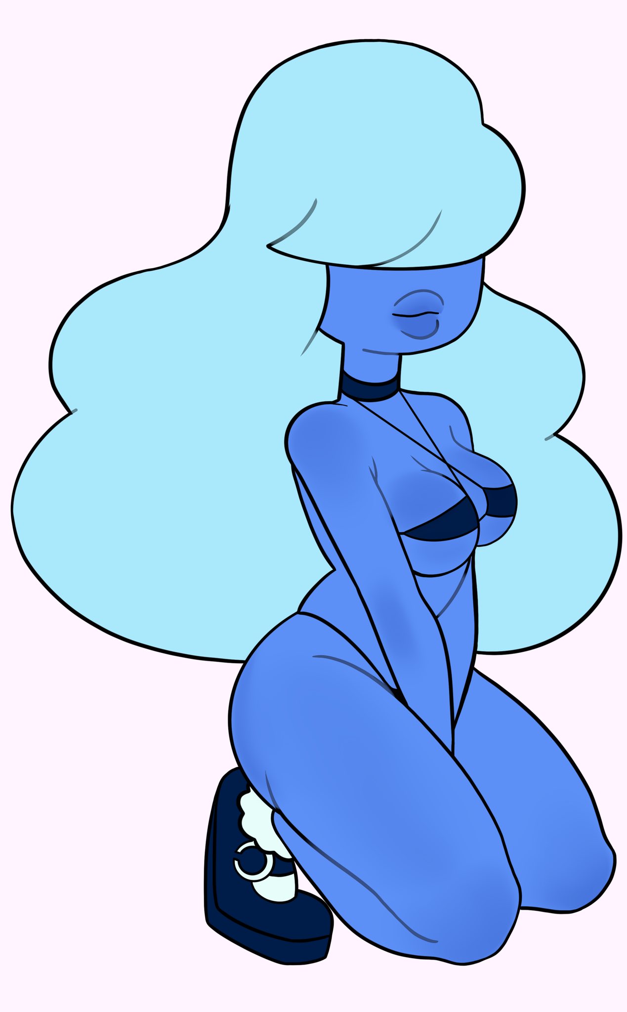 2d bangs_over_eyes big_lips bikini blue-skinned_female blue_hair blue_skin breasts choker gem_(species) lips long_hair sapphire_(steven_universe) shoes socks steven_universe stupidsmut thick_lips thick_thighs