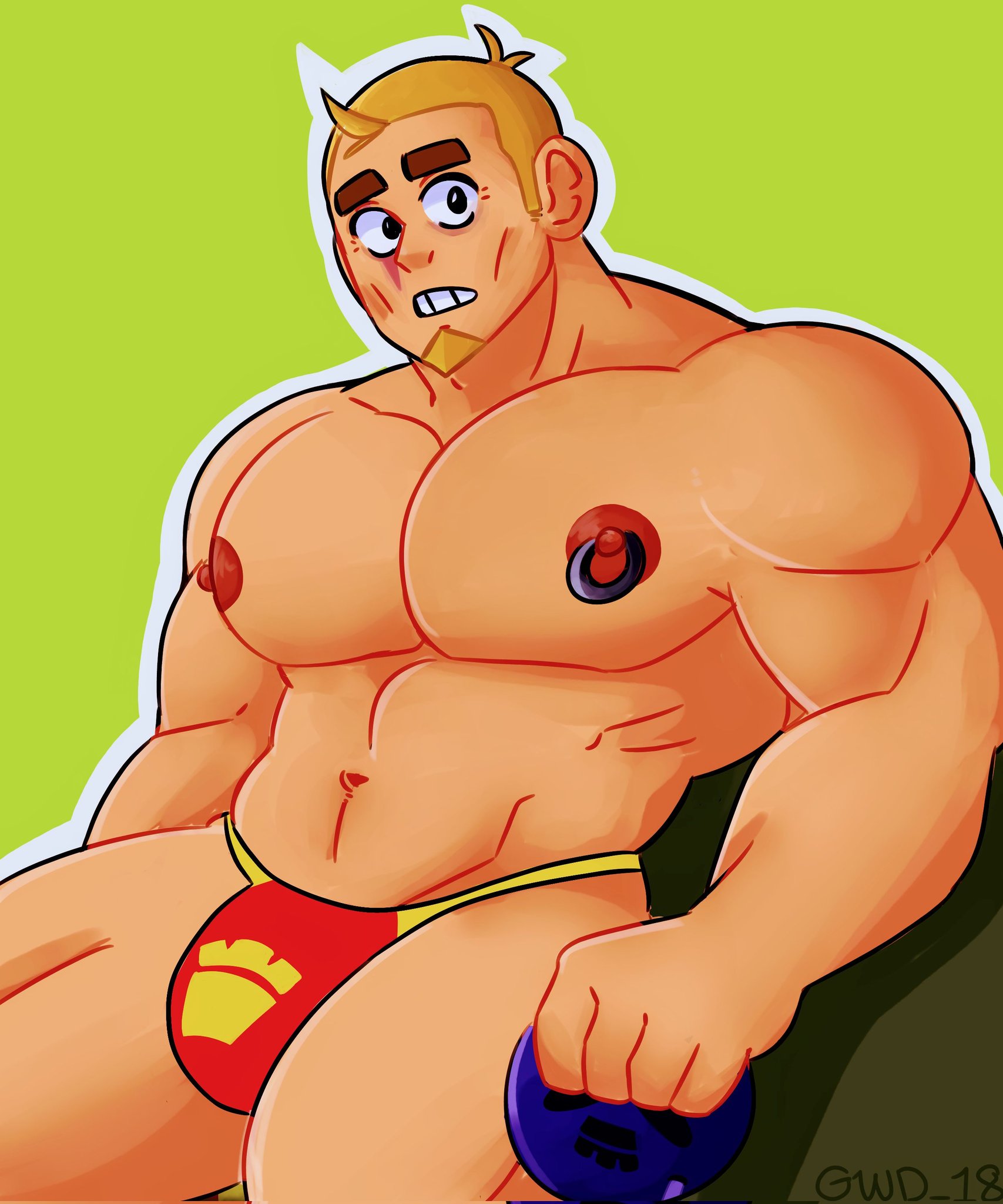 bara, big muscles, brawl stars, grom (brawl stars), male, muscles, muscular, solo, underwear