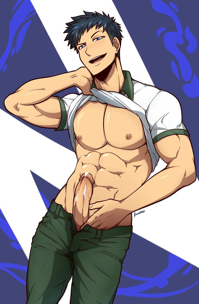 1boy big_brother big_cock camp_buddy erection gay kuroshinki male_only naoto_hamasaki open_shirt shirt_lift stripping uncut