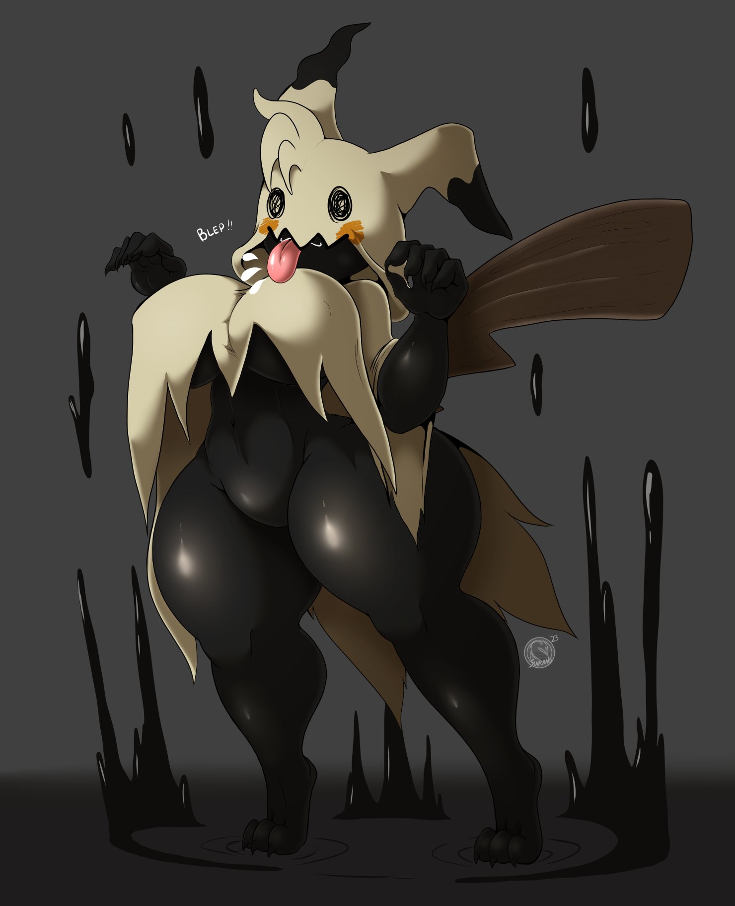 anthro, big breasts, breasts, female, ghost, mimikyu, pokémon (species), pokemon, pokemon (species), suirano, thick thighs