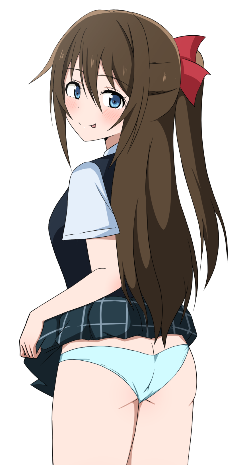 :p ass blush butt_crack female goa1126 looking_at_viewer looking_back love_live! love_live!_nijigasaki_high_school_idol_club nijigasaki_academy_school_uniform ousaka_shizuku panties skirt skirt_lift smile