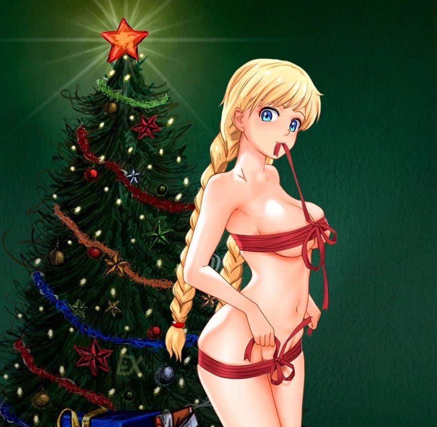 breasts christmas_tree everlasting_summer ribbon ribbon_bondage slavya-chan slavya-tan slavya_(everlasting_summer) xmas_tree