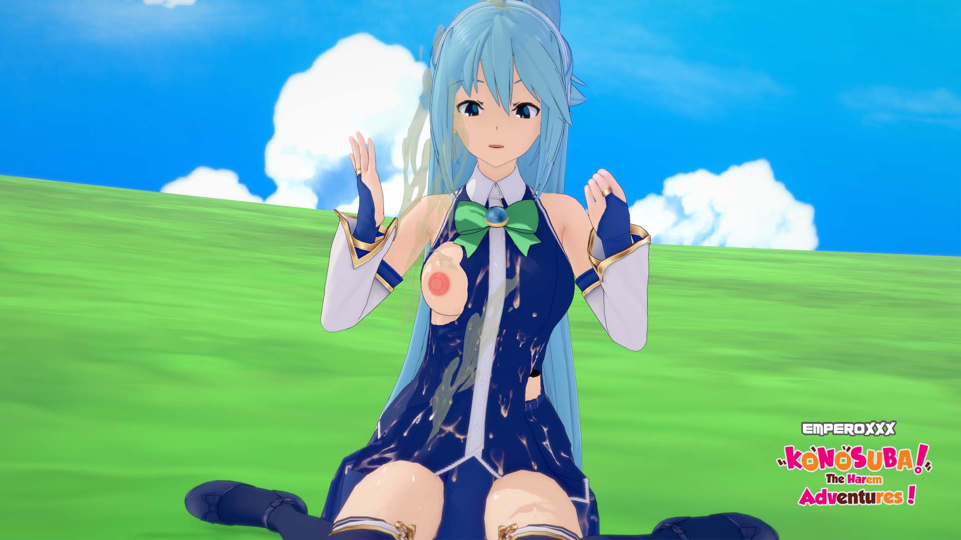 1girls 3d adult aqua_(konosuba) blue_eyes blue_hair breasts female female_only humor kazuma kono_subarashii_sekai_ni_shukufuku_wo! meme nipples porn solo