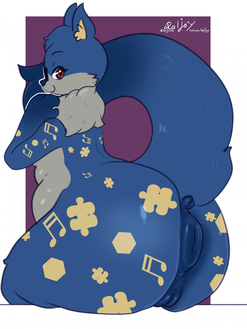 anthro anus ass belly big_belly big_butt blue_body blue_fur blue_hair blue_tail brown_eyes butt_markings canid canine curvy_figure eyelashes female fox fur furaffinity_username genitals grey_body grey_fur hair hi_res huge_butt looking_at_viewer mammal markings multicolored_body multicolored_fur neck_tuft puffy_anus pussy raljoy signature slightly_chubby solo thick_thighs tuft two_tone_body two_tone_fur two_tone_tail voluptuous yellow_body yellow_fur yellow_markings