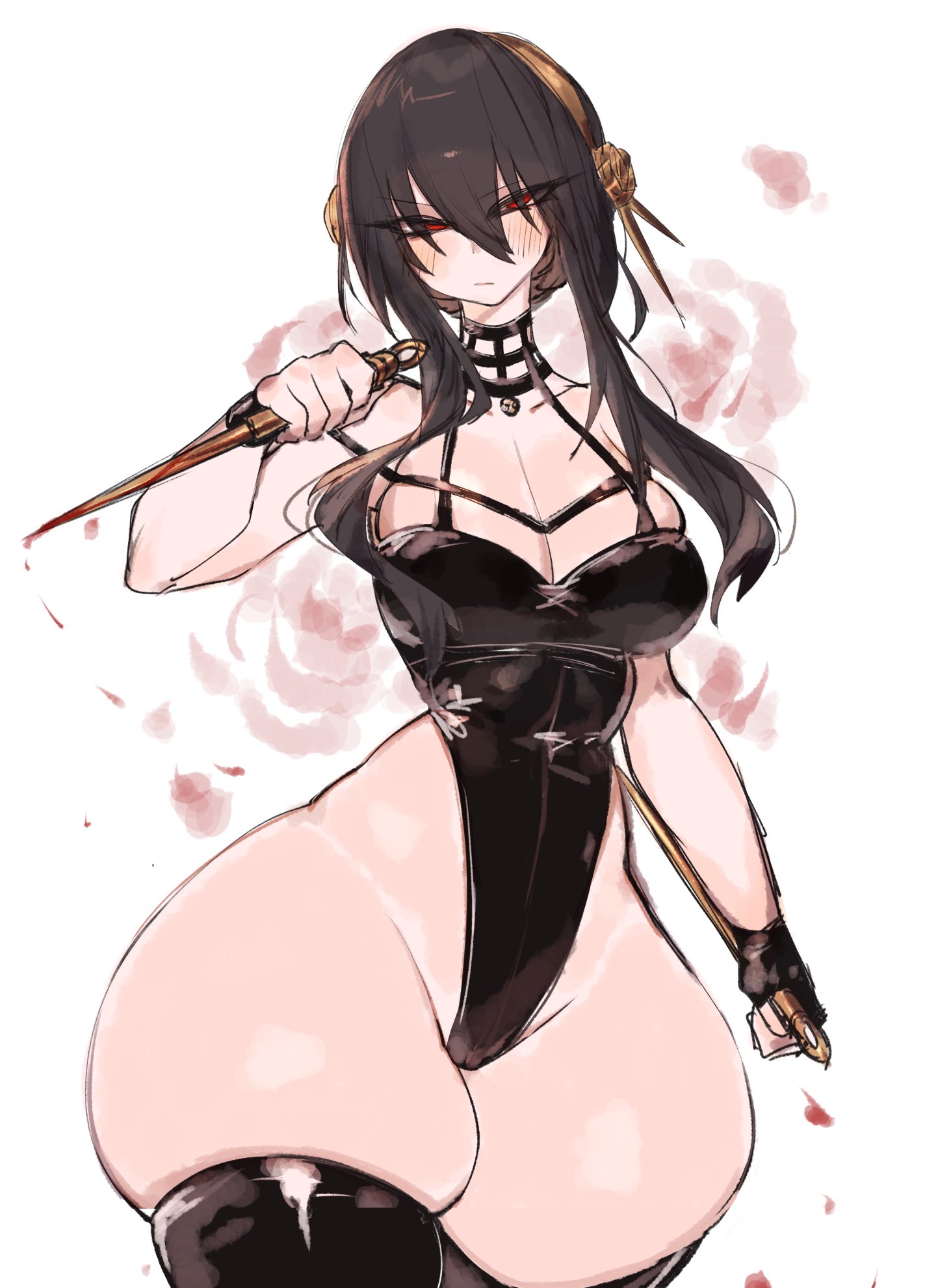 1girls, 2023, 2d, 2d (artwork), anime, ass, assassin, balls, big ass, big butt, black clothing, black hair, black legwear, black leotard, blood, blush, bracelet, breasts, clothed, color, fanart, female, fingerless gloves, gloves, hair, hair between eyes, hair ornament, hairband, hips, holding weapon, huge ass, huge butt, large ass, large balls, leotard, light skin, light-skinned female, long hair, looking at viewer, male, manga, massive ass, massive butt, medium breasts, milf, mommy, mommy kink, mother, red eyes, shounen jump, spy x family, stockings, thick thighs, thighhighs, thighs, thorn princess, usa37107692, voluptuous, voluptuous female, weapon, wide hips, yor briar, yor forger