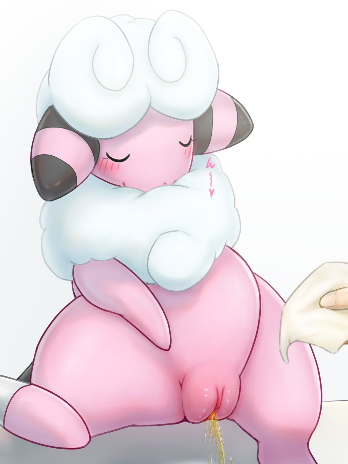 1_toe 2023 3:4 anthro biped blush blush_lines bodily_fluids bovid caprine closed_eyes content digital_media_(artwork) disembodied_hand duo eyelashes featureless_hands female flaaffy front_view fur generation_2_pokemon genital_fluids genitals glistening glistening_genitalia glistening_pussy hand_on_own_belly happy heart heart_after_text hi_res human japanese_text k-dra61 mammal narrowed_eyes nintendo nude peeing pink_body plump_labia pokémon_(species) pokemon pokemon_(species) pussy relieved sheep simple_background sitting smile solo_focus spread_legs spreading striped_ears text translated urine urine_stream white_background white_body white_fur white_wool wipe wool_(fur)