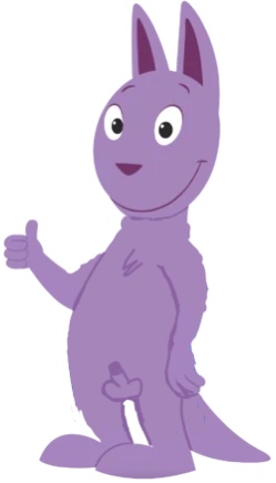 anonymous anthro austin_(backyardigans) backyardigans fur genitals gesture kangaroo low_res macropod magenta_body male mammal marsupial nude penis thumbs_up