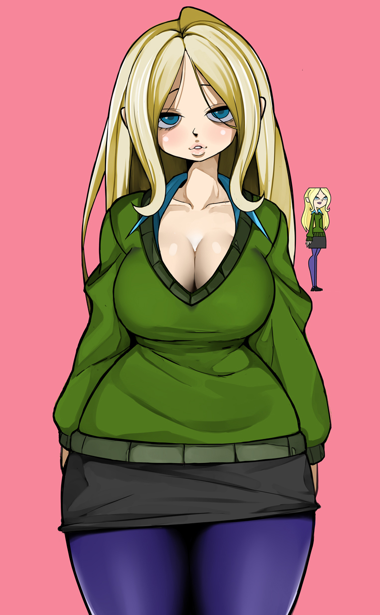 big_breasts blonde_hair blue_eyes breasts busty cleavage dawn_(tdi) female female_focus female_only hourglass_figure leggings long_hair reference_image skirt sweater tagme total_drama_island tuna_(artist) wide_hips