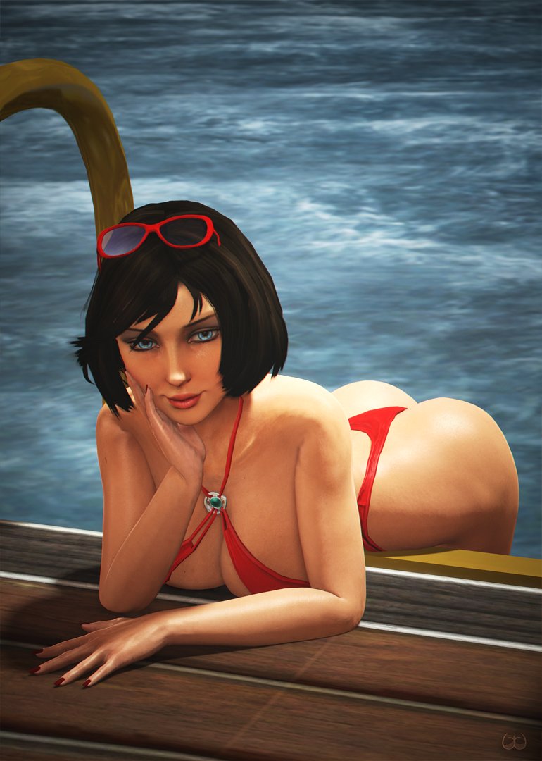 3d ass big_breasts bikini bioshock bioshock_infinite blue_eyes breasts brown_hair bubble_butt busty cleavage elizabeth_comstock female female_focus female_only hourglass_figure micro_bikini nail_polish pinup pinup_pose pool poolside short_hair sling_bikini slingshot_swimsuit sunglasses_on_head swimming_pool swimsuit tagme thong wide_hips wildynsfw