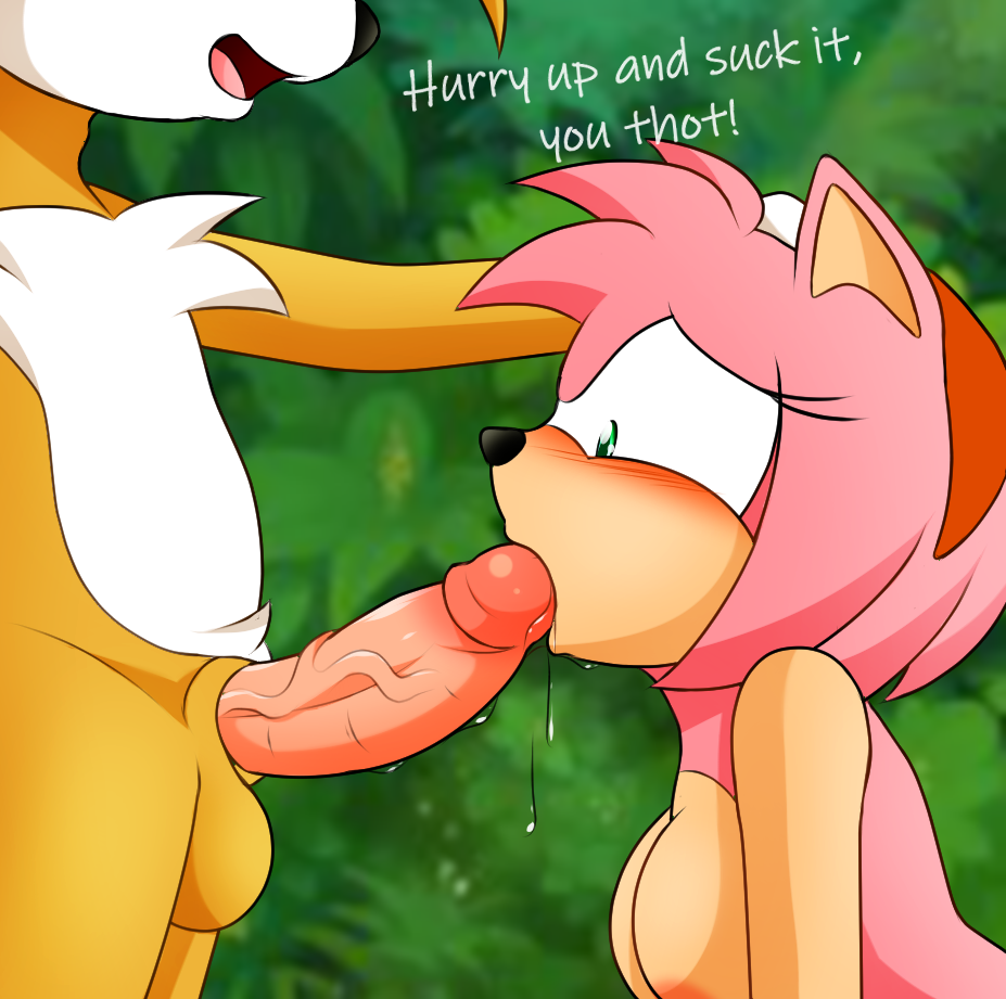 amy_rose anthro balls big_balls big_penis bodily_fluids canid canine dominant dominant_male duo eulipotyphlan female fire_conejo fox fur genital_fluids genitals hedgehog leaking_precum male male/female mammal miles_prower oral penis pink_body pink_fur precum sega sonic_(series) sonic_the_hedgehog_(series) tails tails_the_fox yellow_body yellow_fur