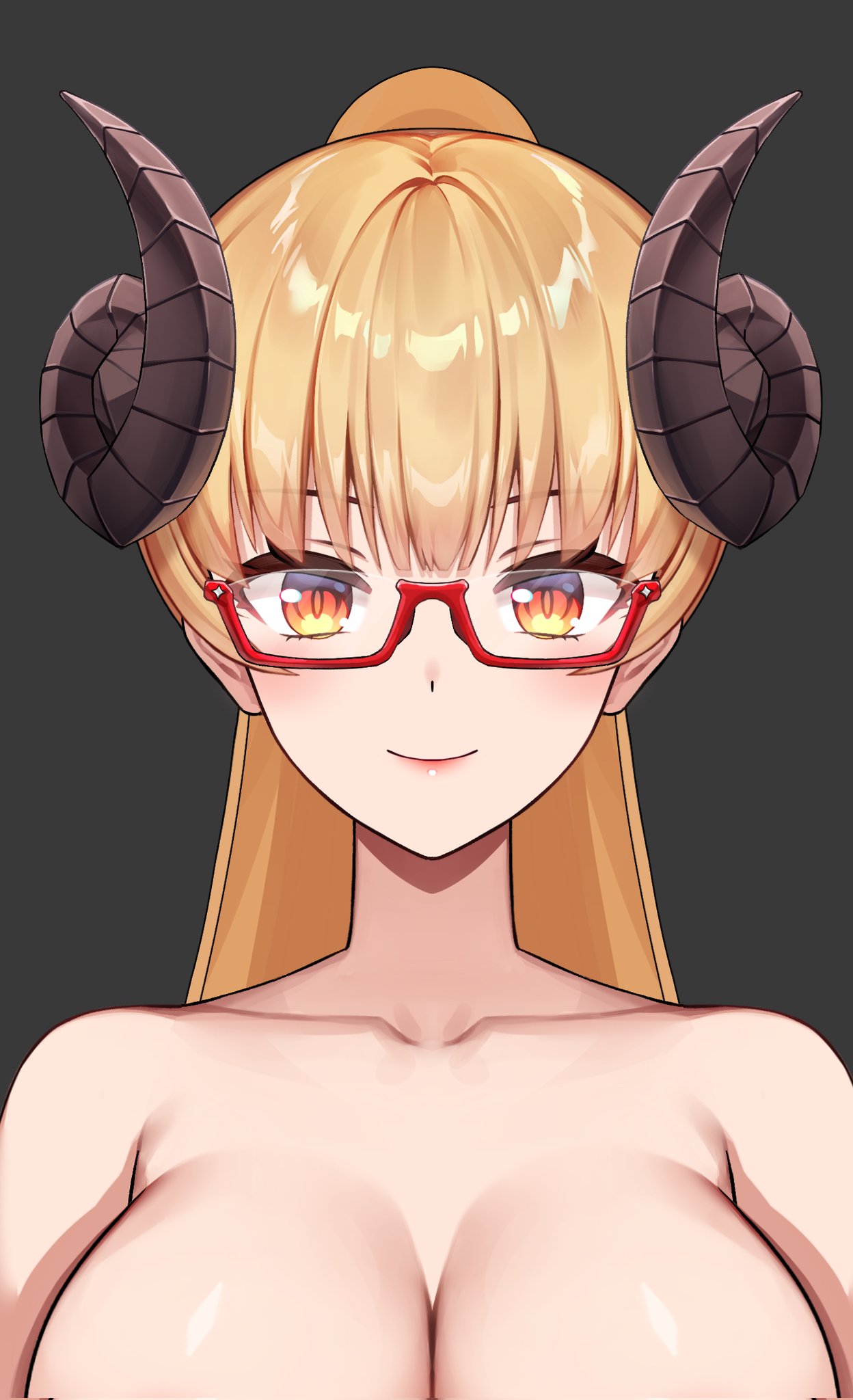 1girls breasts glasses horns indie_virtual_youtuber long_hair naked naked_female official_art smiling tane_tenshi virtual_youtuber