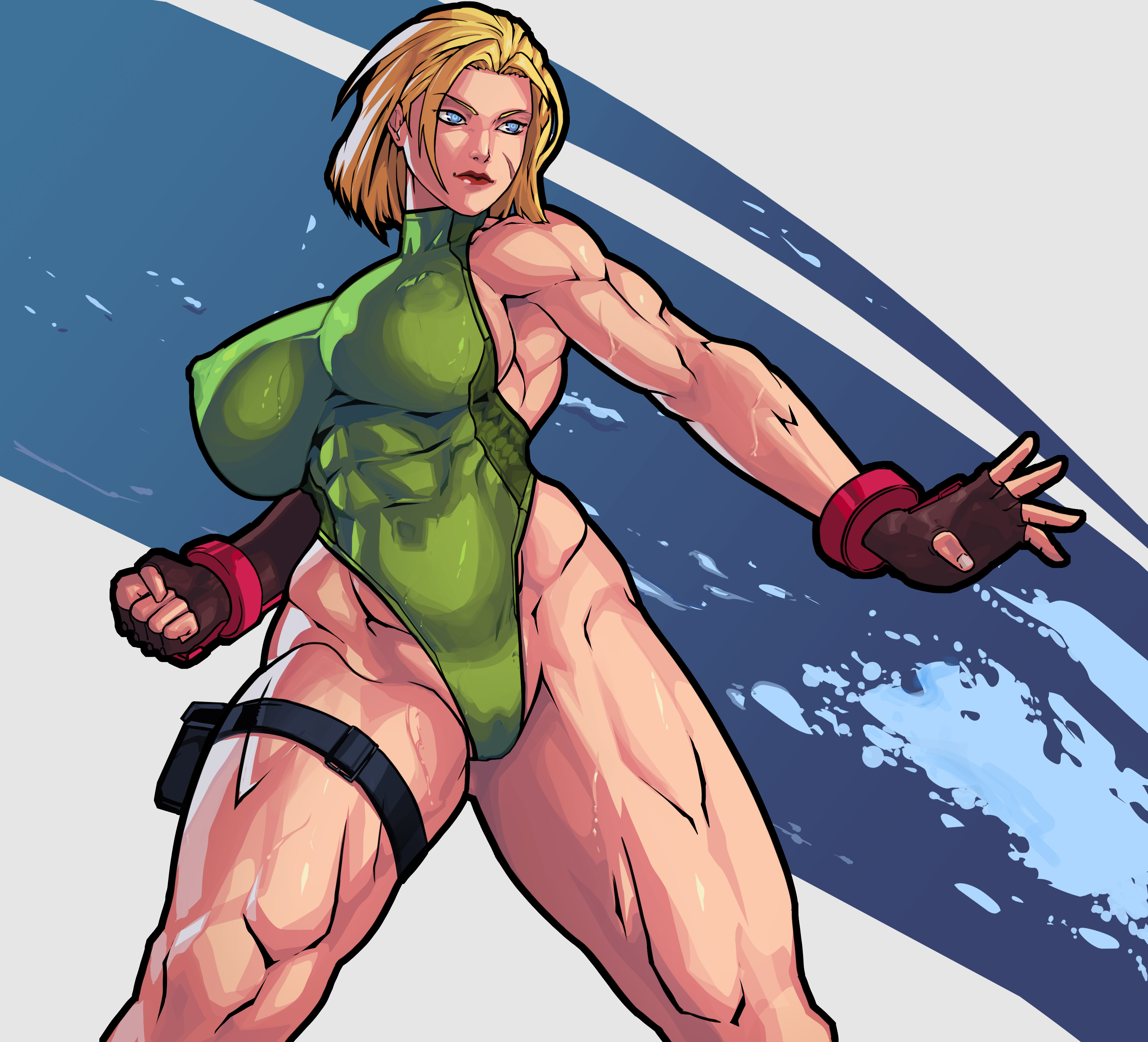 abs, biceps, big breasts, blonde hair, blue eyes, breasts, busty, cammy white, capcom, equinox006, female, female focus, female only, hourglass figure, large breasts, leotard, lipstick, muscles, muscular, muscular female, muscular legs, muscular thighs, pinup, scar, short hair, standing, street fighter, tagme, thunder thighs, wide hips
