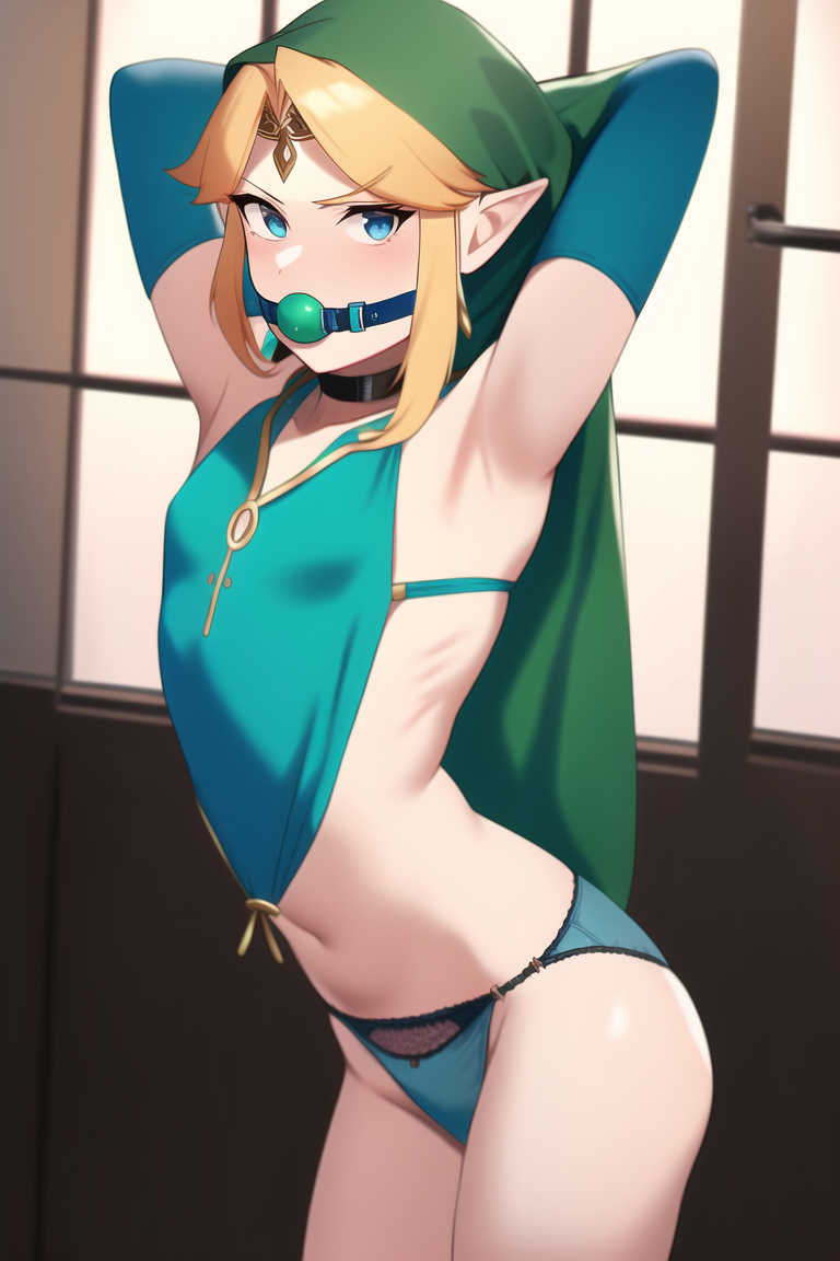 ai generated, arms behind head, crossdressing, femboy, link, male, panties, stable diffusion, the legend of zelda