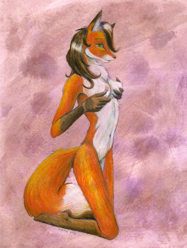 1girls anthro anthro_focus anthro_only ayame_emaya breasts brown_hair brunette brunette_hair canid canine female female_focus female_only fox furry hands_on_breasts holding_breasts holding_breasts_up multicolored_body multicolored_fur naked naked_female nipples nude nude_female nudity solo solo_female solo_focus tail traditional_art traditional_media traditional_media_(artwork) vixen vulpine