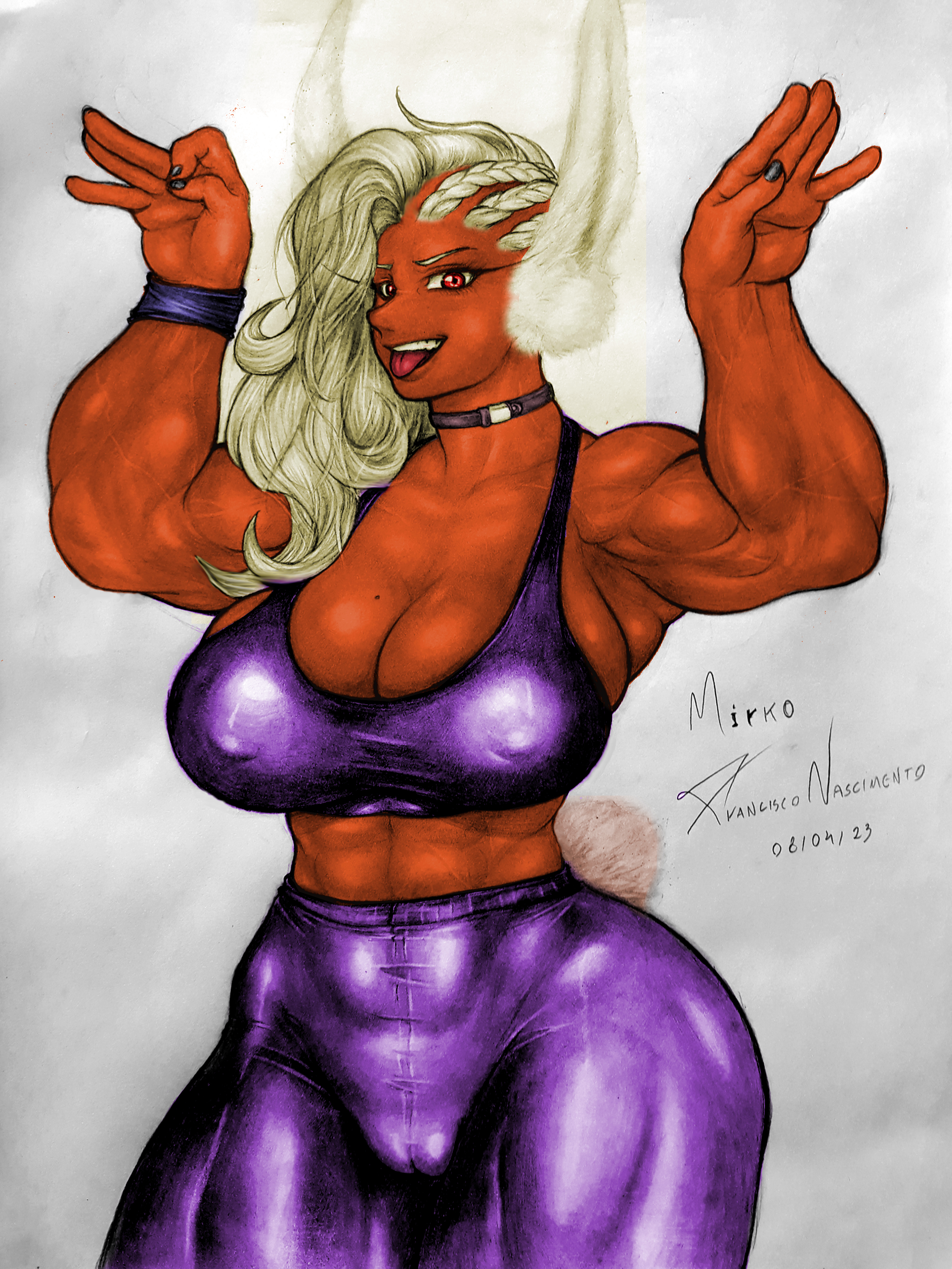 boku no hero academia, bunny ears, bunny tail, female, female only, franchico1994, francisco nascimento (the lanza), looking at viewer, mirko, miruko, my hero academia, rumi usagiyama, sports bra, sportswear, traditional media (artwork)