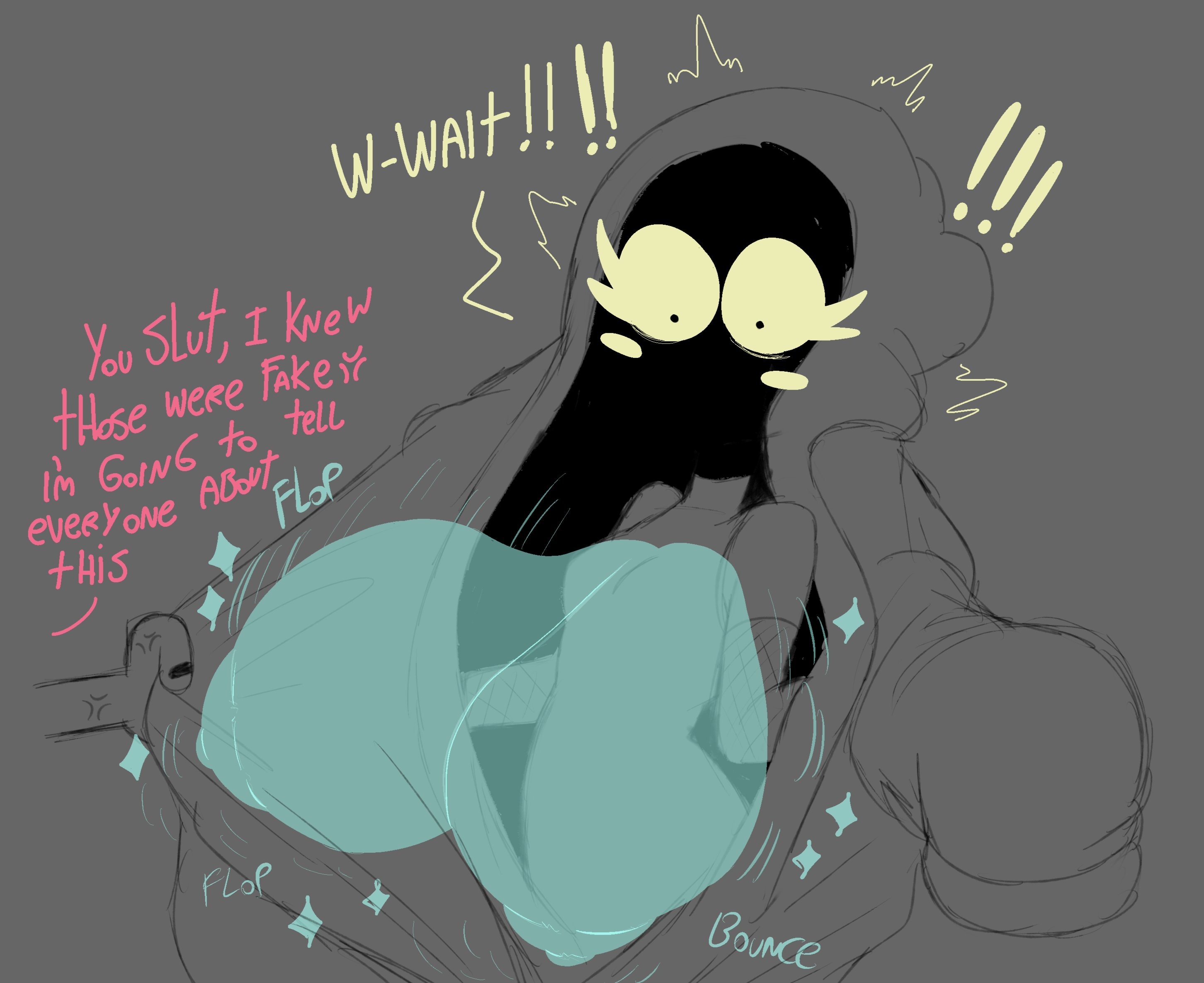 2d, 2d animation, ass, big ass, big breasts, breastless, breasts, clothed, cumlord, cumlord (artist), fake breasts, female, just coffee, no bra, spectral breasts, teasing