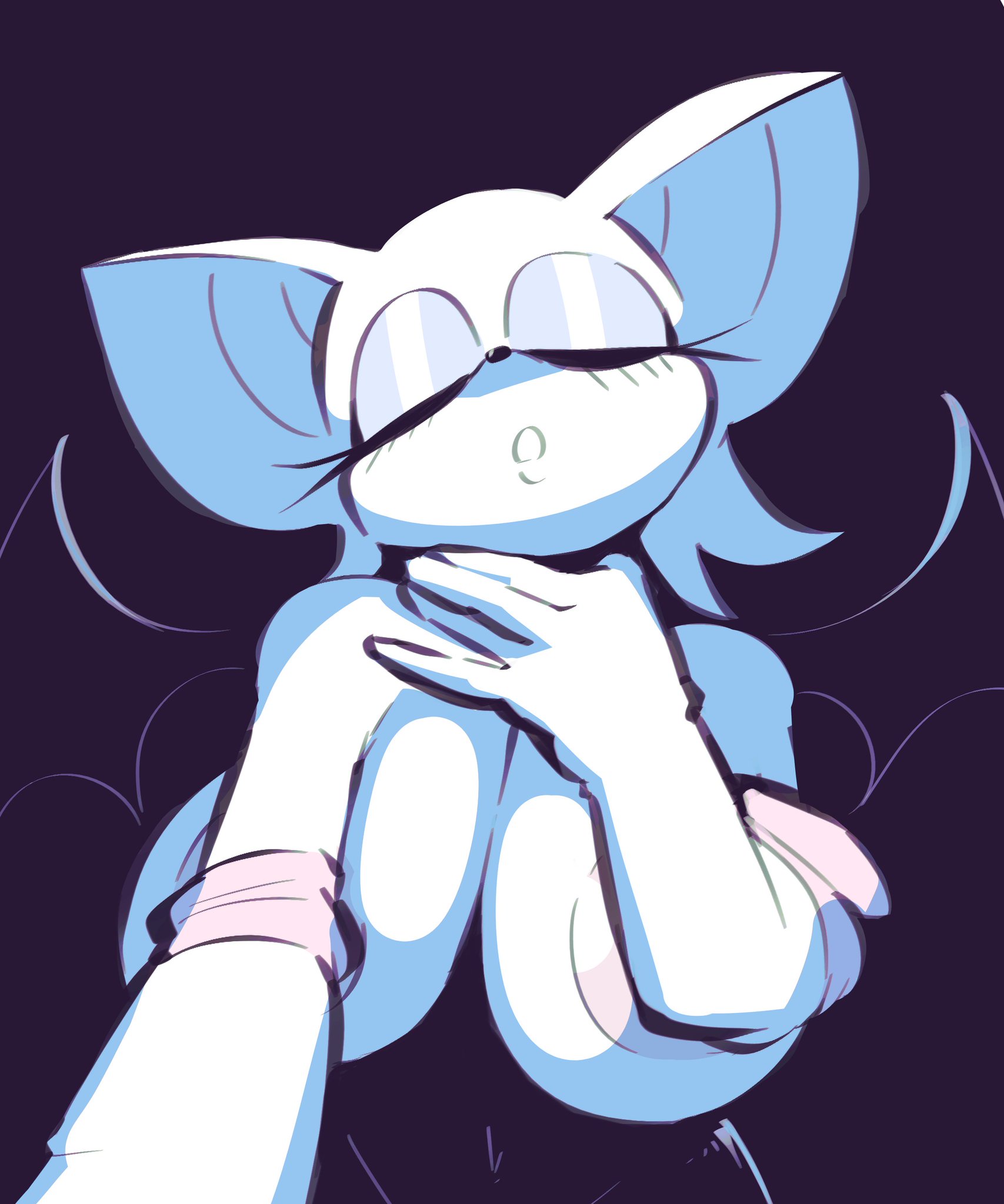1girls, 2023, anthro, areolae, bat, big breasts, black and white, boobs, breasts, closed eyes, covered nipples, edolov, eyeshadow, female, female only, greyscale, hand on neck, hand on own neck, monochrome, rouge the bat, sega, sonic (series), sonic the hedgehog (series), topless, topless female