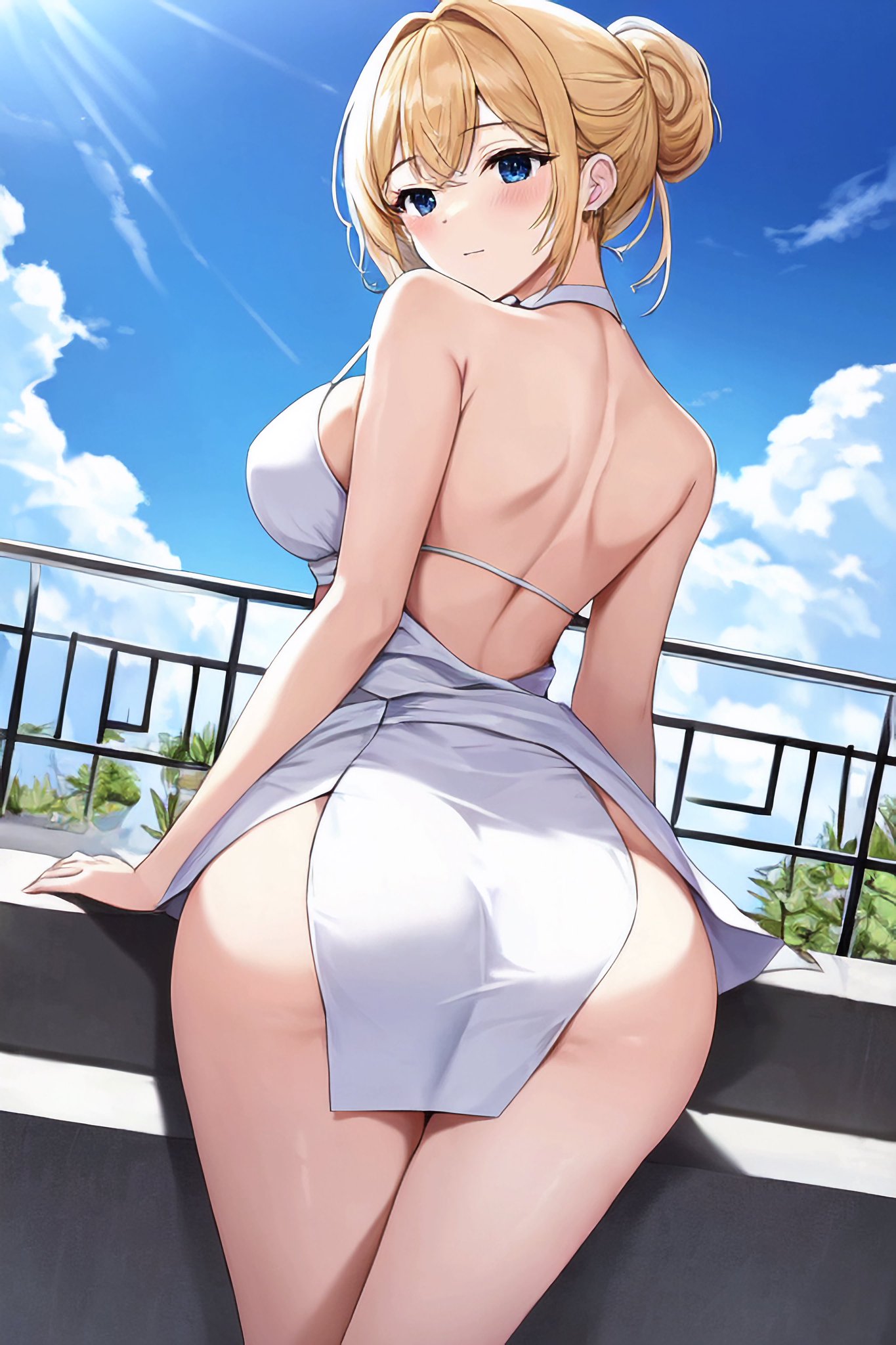 1girls, ai generated, ass, back view, big ass, blonde hair, curvy female, female, female only, hairbun, high resolution, nai diffusion, original, solo, stable diffusion, voluptuous, voluptuous female