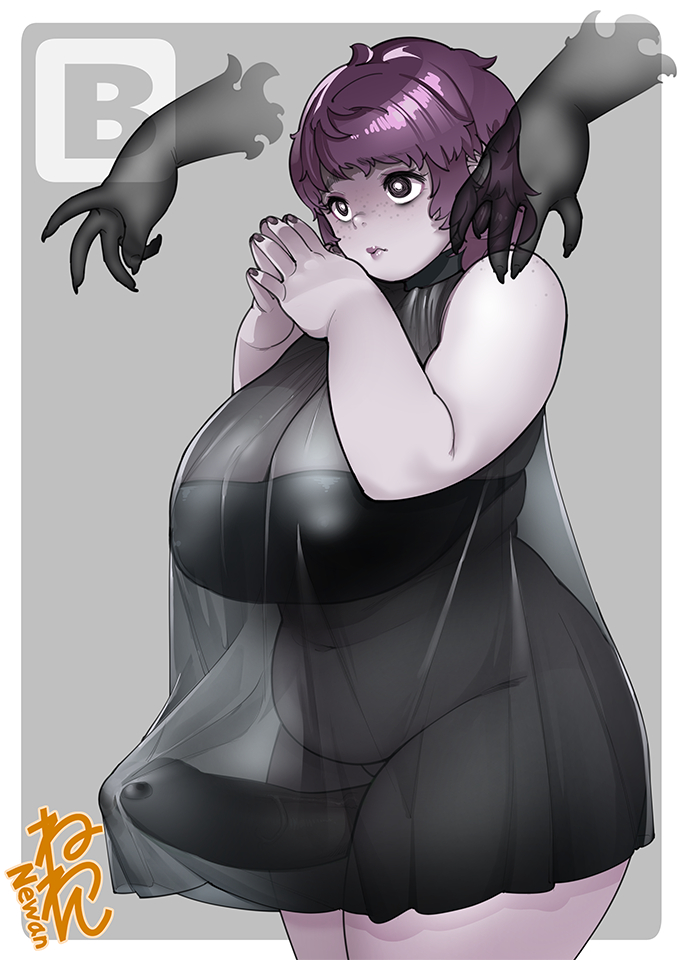 1futa bangs bbw big_breasts big_penis black_nails breasts clothed clothing cute dickgirl disembodied_hand disembodied_hands dress erection fat fingers_together freckles futa_only futanari gothic gothicc gown grey_skin human large_breasts large_penis light-skinned_futanari light_skin mostly_clothed muffin_top neone-x obese penis pleasantly_plump purple_hair solo standing tenting thick_thighs translucent transparent_clothing