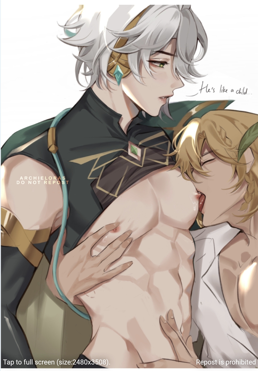 alhaitham (genshin impact), genshin impact, kaveh (genshin impact), male, nipples, yaoi