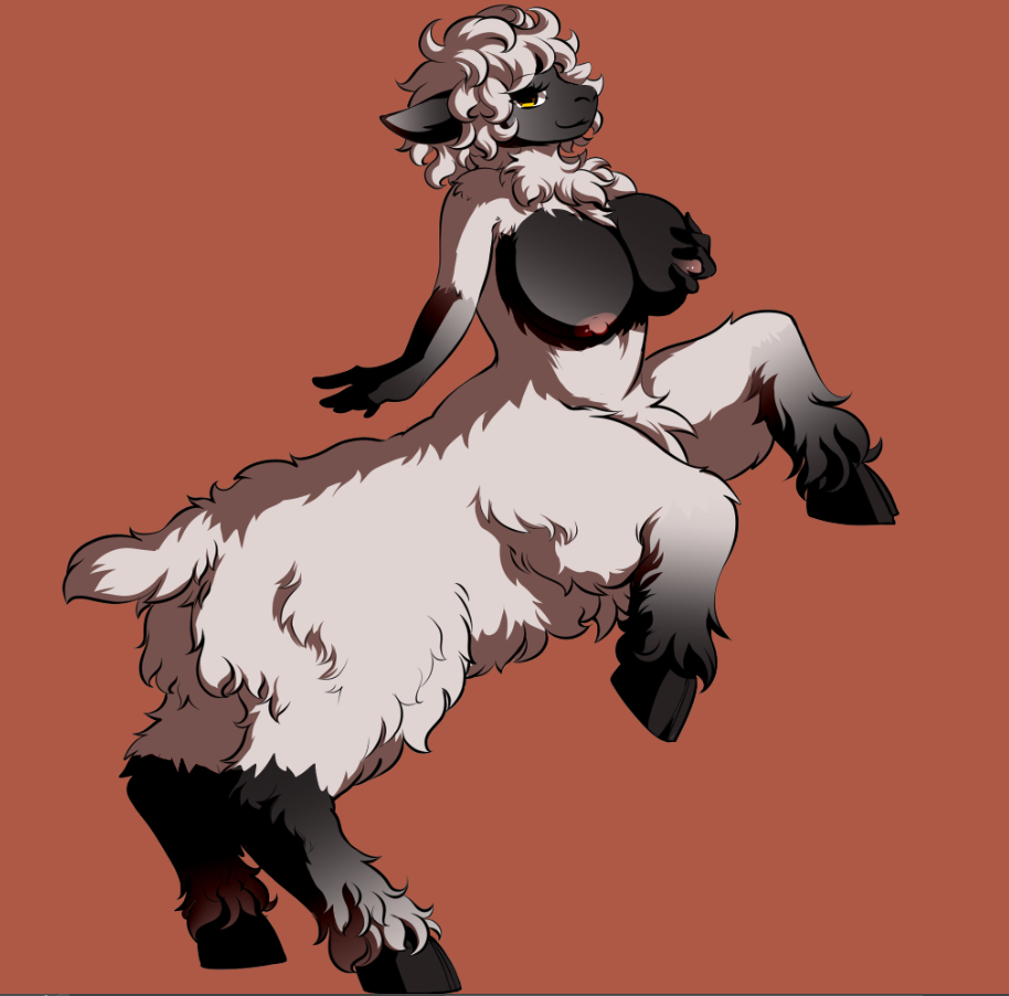 ali_sharp big_breasts bovid breast_grab breasts brown_eyes caprine ewe female fur hand_on_breast hooves huge_breasts looking_at_viewer mammal minostofes nipple_fetish nipple_pinch nipple_play nipples pinch raised_leg self_grope sheep solo taur white_body white_fur white_wool wool_(fur)