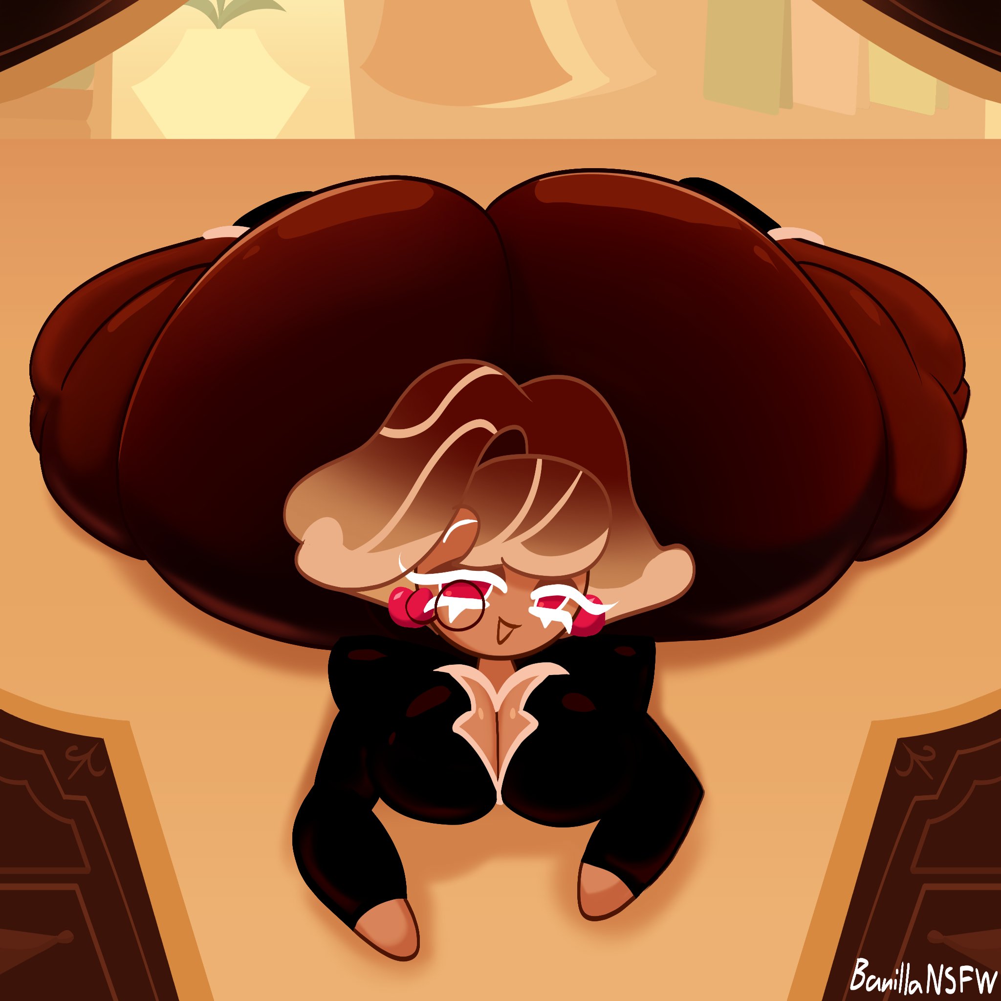 ass, banillansfw, big ass, black dress, boob window, breasts, chocolate bonbon cookie, cookie run, female, monocle, smile, tagme