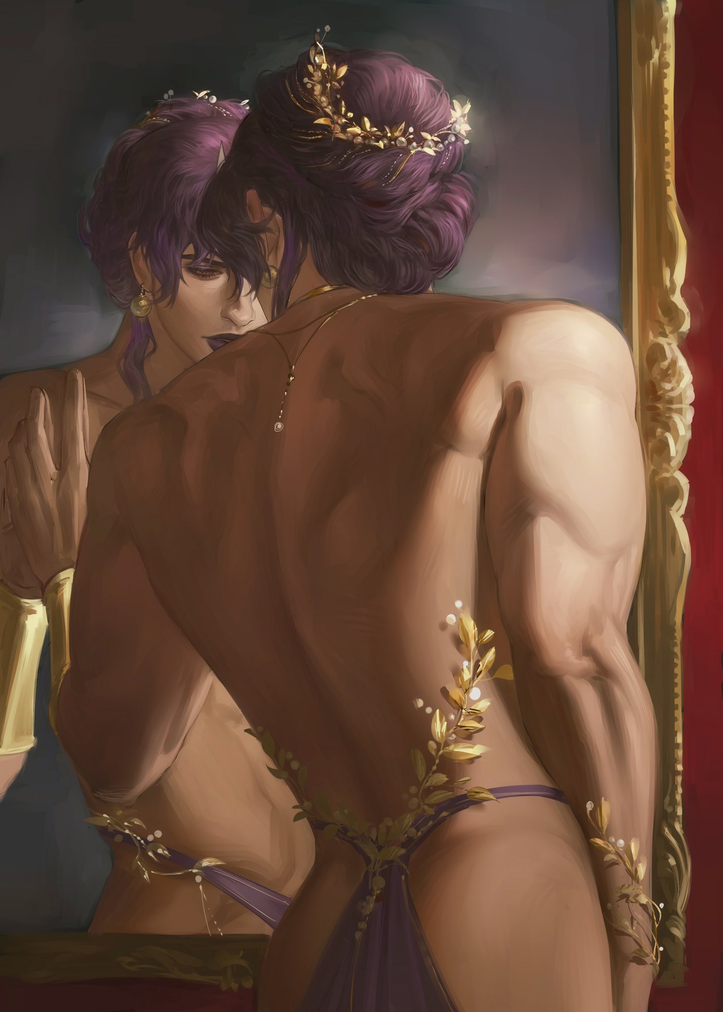 1boy battle_tendency jojo's_bizarre_adventure kars lkikai long_hair male male_only mirror muscular muscular_male purple_hair purple_hair_male soft_shading solo solo_male tagme