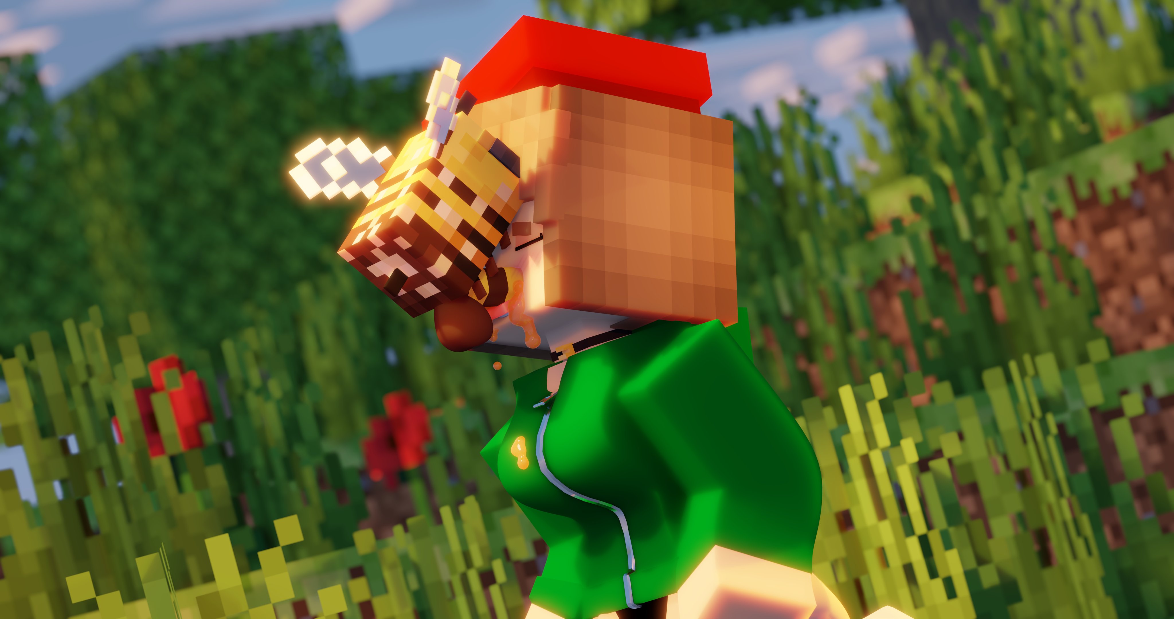 1boy, 1girls, 3d, bee, bee (minecraft), blue eyes, breasts, brown hair, clothed female, cum, cum in mouth, cum inside, erect penis, face fucking, female, flower in hair, honey, honey (food), honey cum, horny female, human, human female, humanoid, insect, insects, jenny belle (slipperyt), male, mine-imator, minecraft, outside, penis, story galory, straight, swallowing cum, tagme, unusual cum, zoophilia
