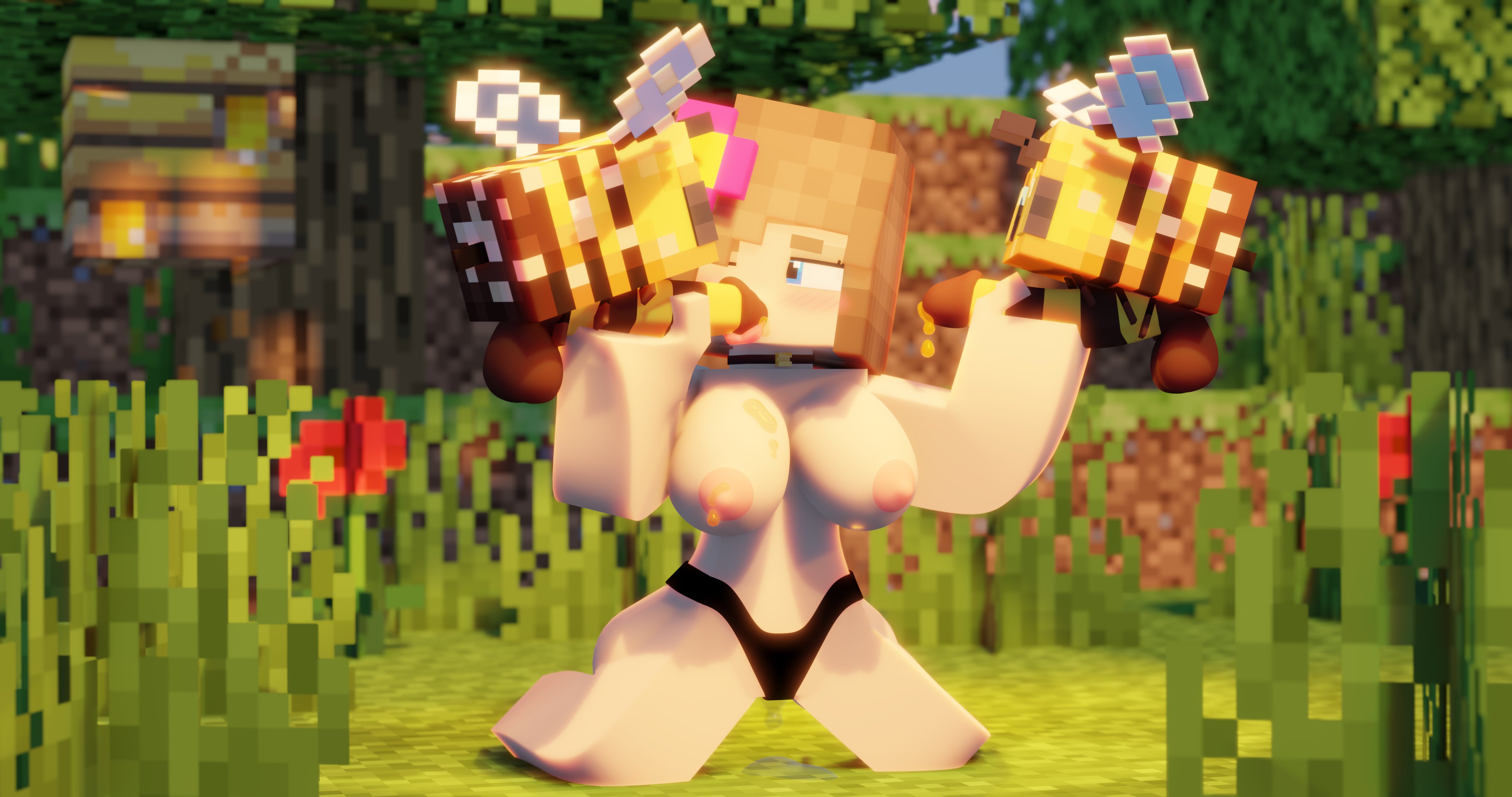 1girls, 2boys, 3d, bee, bee (minecraft), beltomnsfw, bestiality, big penis, blowjob, blue eyes, breasts, brown hair, erect nipples, erect penis, female, flower in hair, handjob, horny female, human, human female, humanoid, jenny belle (slipperyt), male, mine-imator, minecraft, nipples, nude, nude female, outside, panties, penis, story galory, straight, tagme, zoophilia