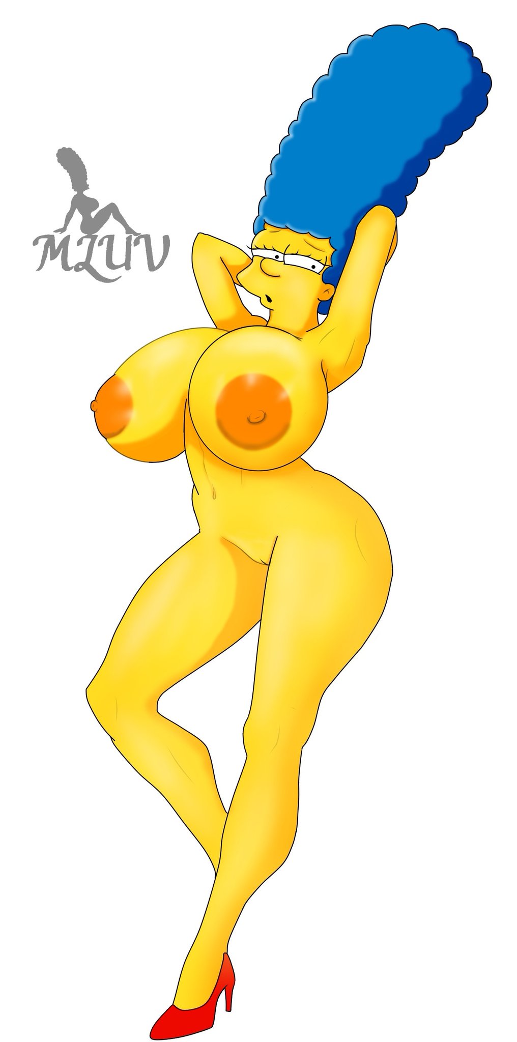 big_breasts marge_simpson milf mluv posing the_simpsons white_background