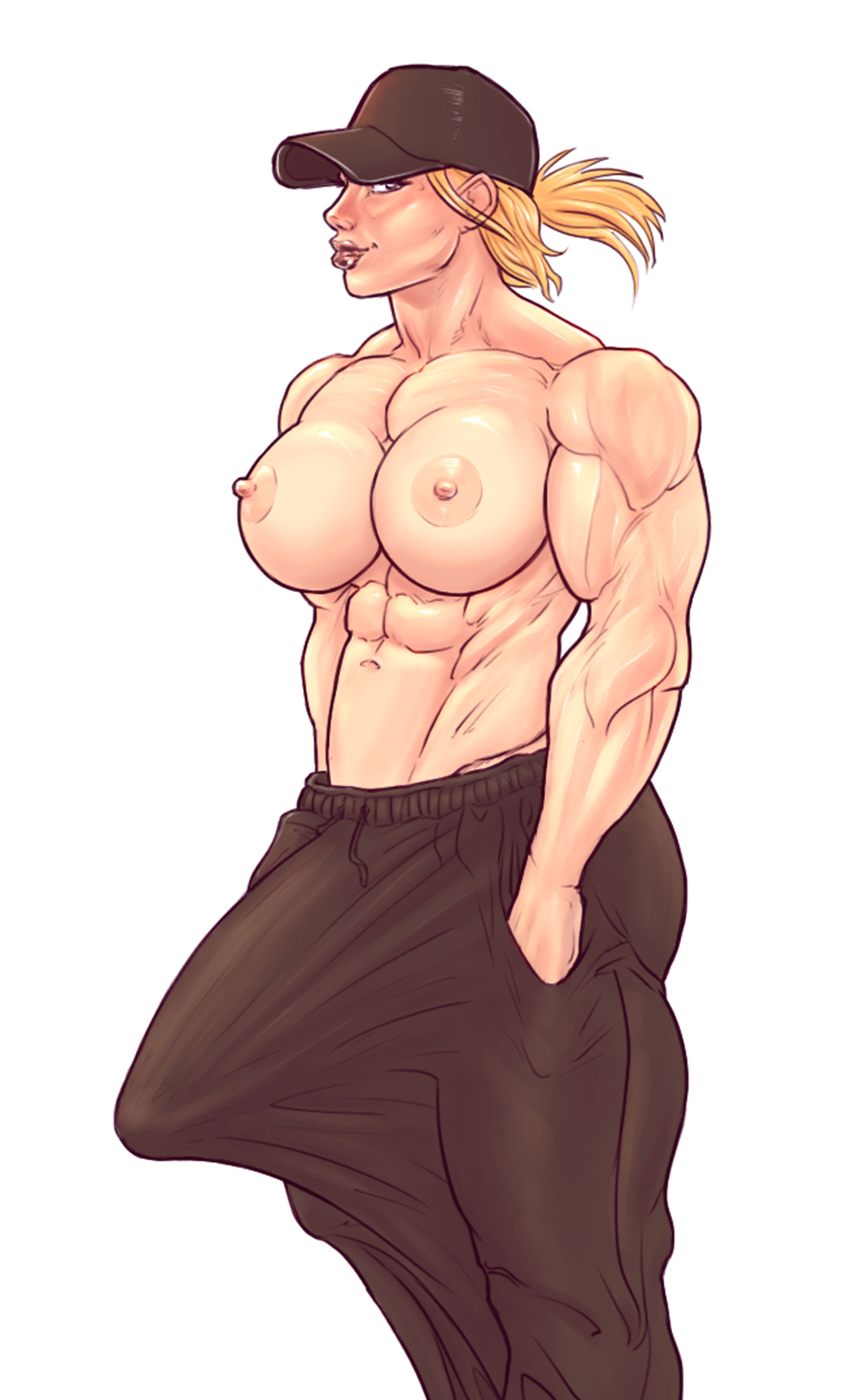 big breasts, big penis, breasts, bulge, bulge through clothing, circumcised, futanari, huge cock, intersex, large penis, muscular, muscular futa, nipples, penis, rookerrant