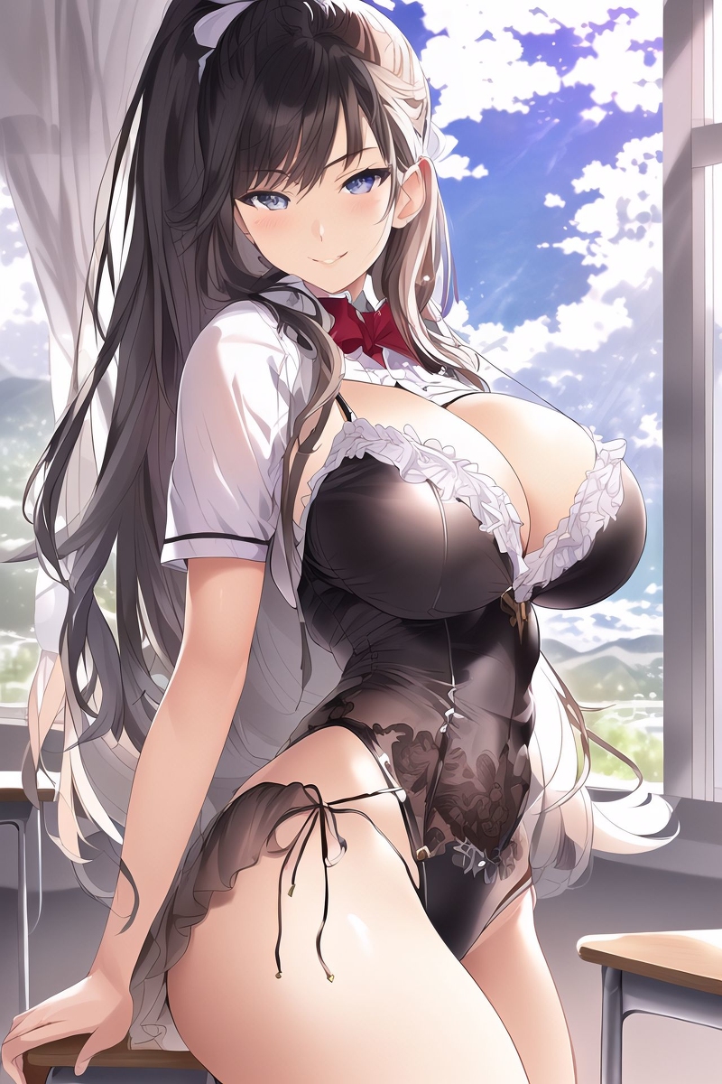 1girls, 2022, ai generated, big breasts, black hair, breasts, bulging breasts, curvaceous, curvy, curvy female, curvy figure, female, high resolution, light skin, light-skinned female, long hair, original, ponytail, seductive look, stable diffusion, tagme, voluptuous female