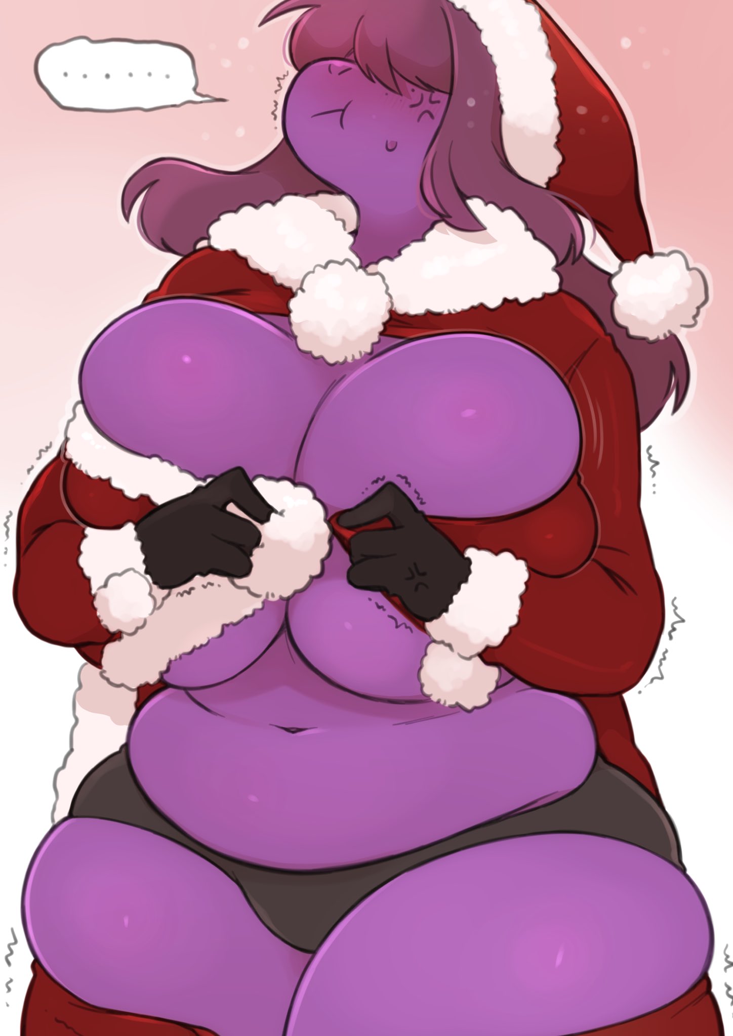 anthro, big breasts, breasts, chubby, chubby female, clothing, deltarune, female, monster, santa costume, solo, susie (deltarune), thick thighs, underchikichan, undertale (series), wide hips