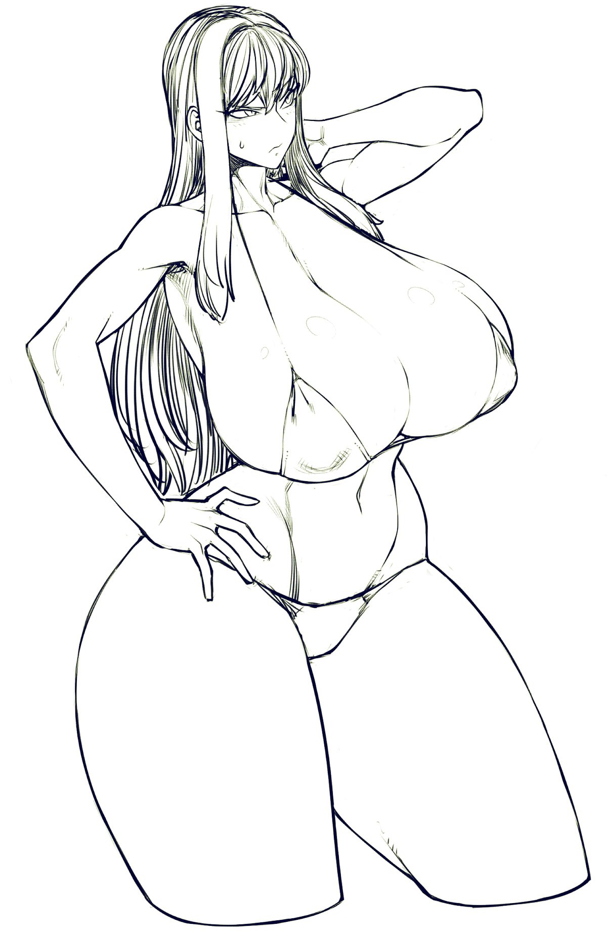 1girls abs arm_behind_head bakunyuu bangs bare_arms bare_shoulders big_breasts bikini bikini_bottom bikini_top biriri_(spacezin) black_and_white black_and_white_drawing breasts bursting_breasts cleavage collarbone covered_erect_nipples cowboy_shot curvaceous enormous_breasts erect_nipples erect_nipples_under_bikini erect_nipples_under_clothes gijinka hi_res high_resolution highres hourglass_figure huge_breast huge_breasts huge_cleavage large_breasts massive_breasts massive_thighs micro_bikini micro_bikini_bottom micro_bikini_top monochrome nervous nervous_face nervous_sweat personification pokemon sketch sketch_art solo solo_female spacezin tall tall_female tight_bikini tight_clothing toned toned_body toned_female voltorb voluptuous voluptuous_female wide_hips